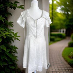 White Linen Zip-Front Women’s Dress